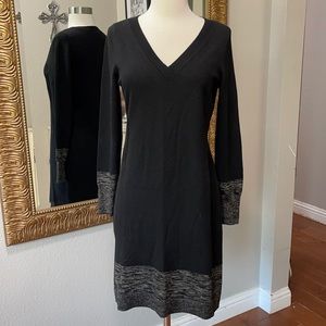 Ann Taylor Black and Gold Long Sleeve Sweater Dress
